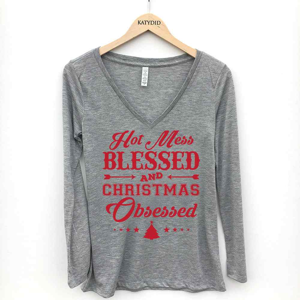 HOT MESS BLESSED AND CHRISTMAS OBSESSED LONG SLEEVE T-SHIRT