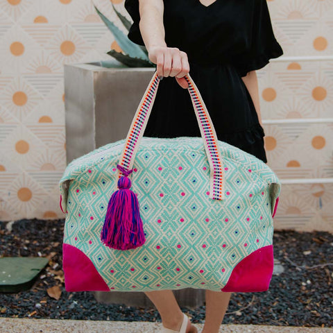 Multicolored Wholesale Weekender Bag with Frill and Pom Pom Tassel