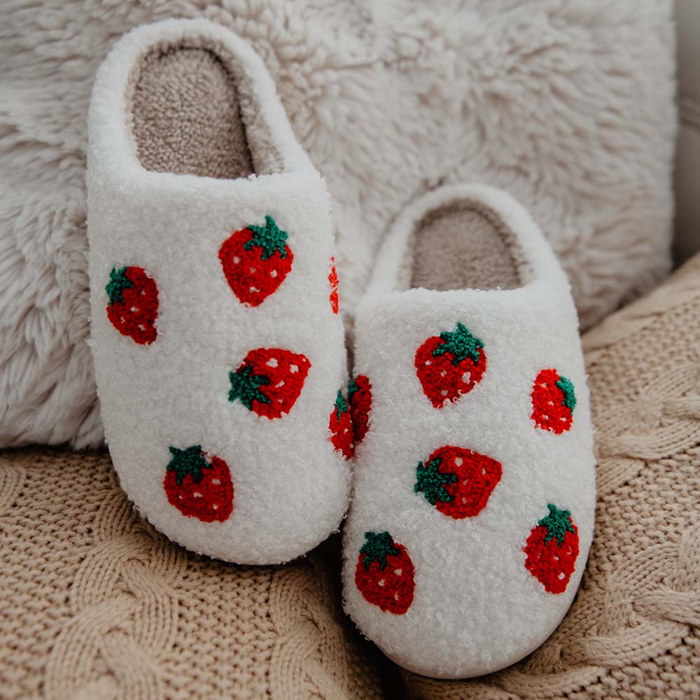 Strawberry Fuzzy Slippers for