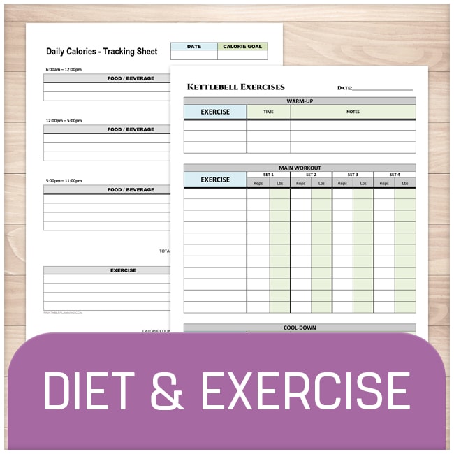 Diet and Exercise Sheets - Printable Planning