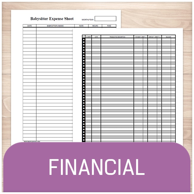 Printable Financial Sheets online at Printable Planning
