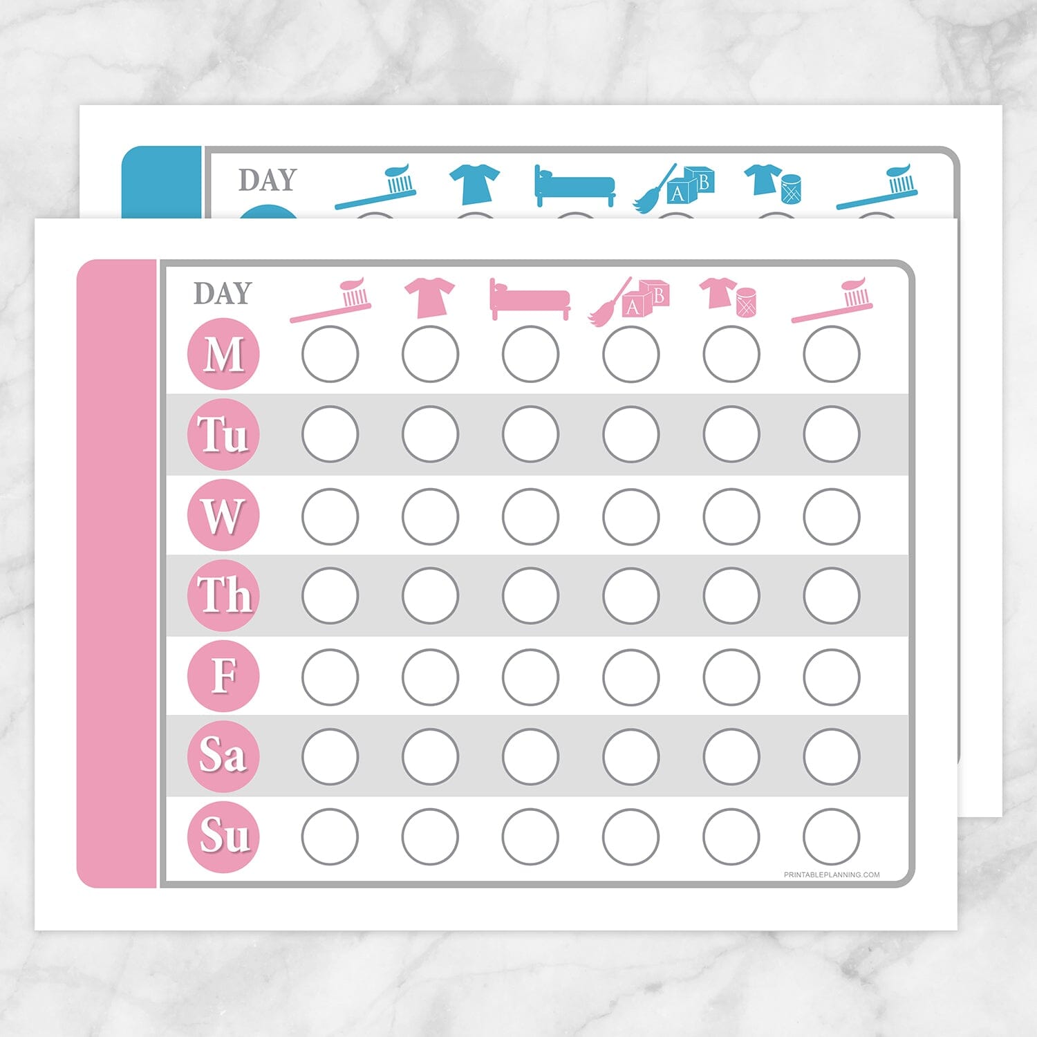 Toddler Chore Chart BUNDLE - Pink Blue Daily Routine Weekly Pages - Printable
