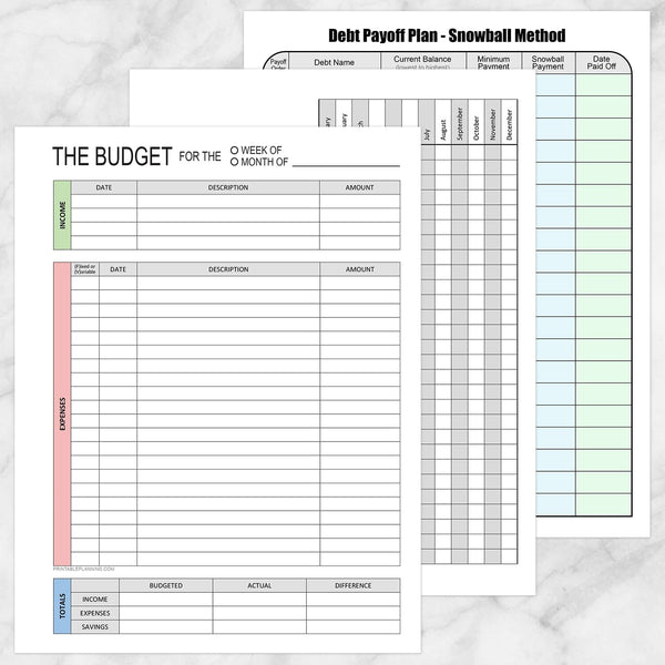 Financial BUNDLE: Budget Worksheet, Bill Payment, Debt Payoff Plan