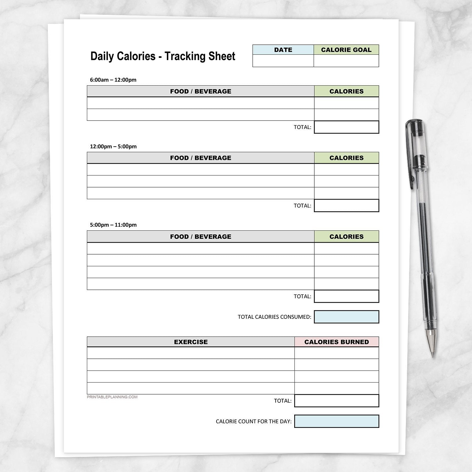 printable calorie tracker sheet