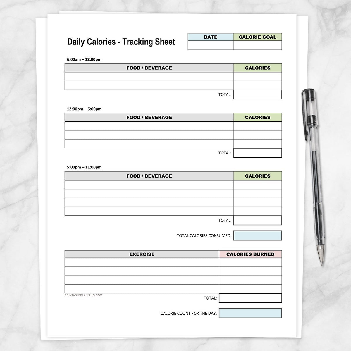 free printable daily calorie tracker
