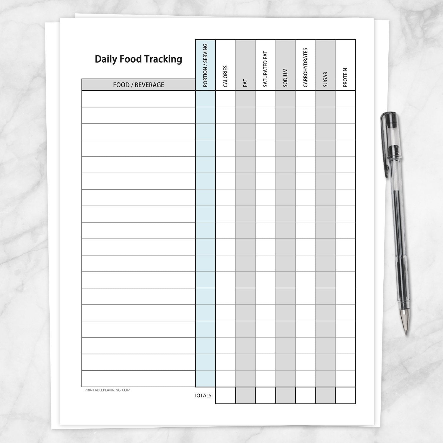 Food Tracking Chart Printable