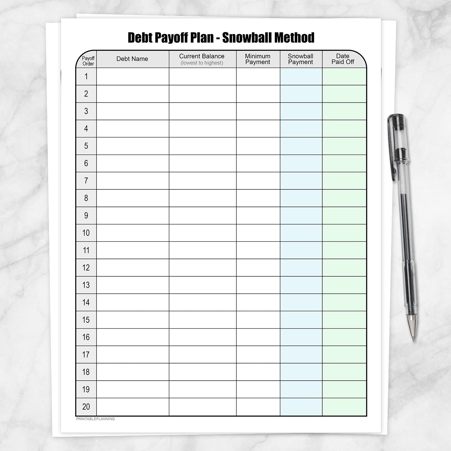 Debt Payoff Plan Chart Debt Snowball Method Printable At Printable Planning For Only 5 95