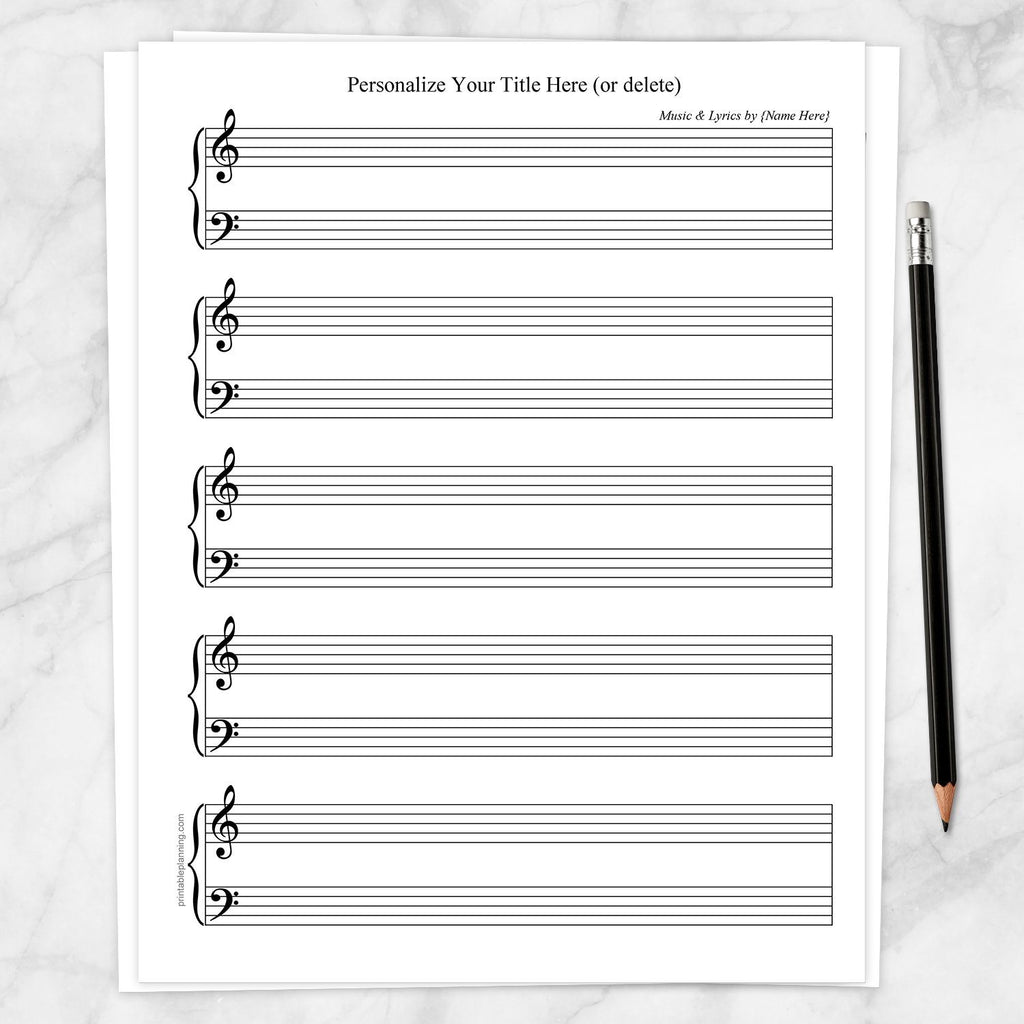 Personalized Blank Piano and Vocals Sheet Music - Printable at