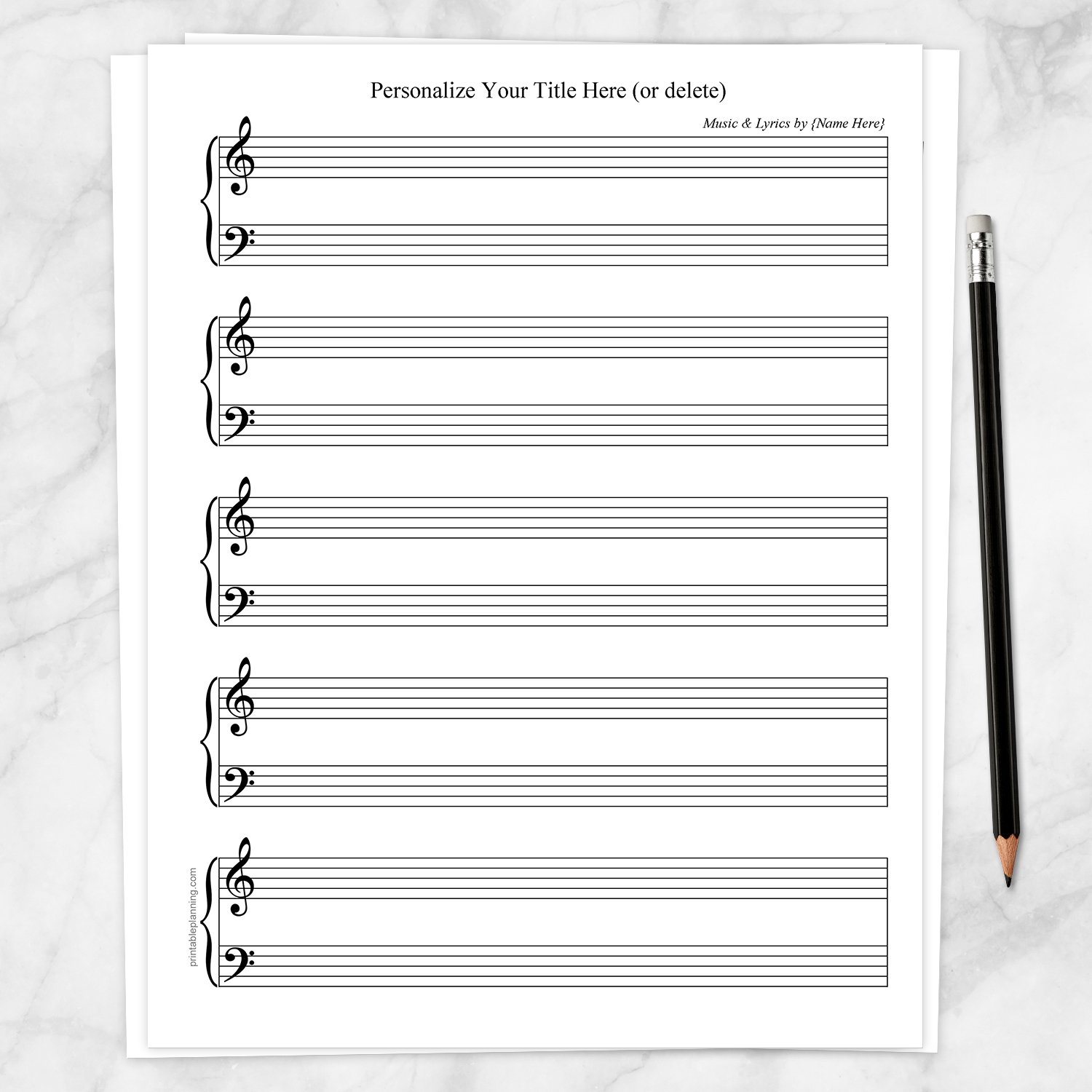 Personalized Blank Piano and Vocals Sheet Music - Printable at