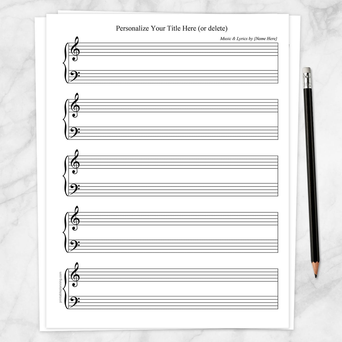 Personalized Blank Piano and Vocals Sheet Music Printable at