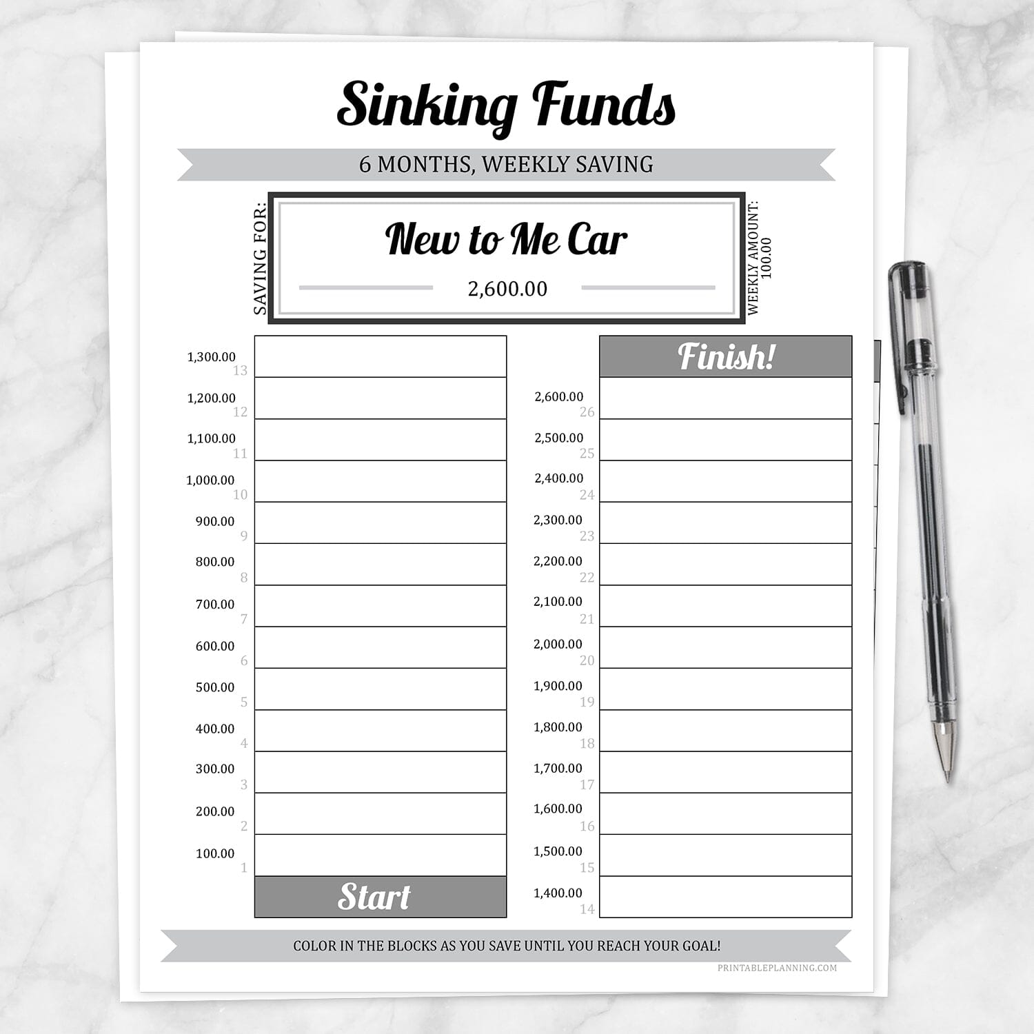 Sinking Funds Savings Chart, 6 Months Weekly - Printable at Printable