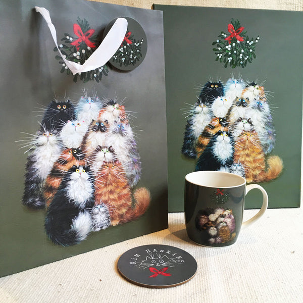 12 Cats of Christmas gift bag mug and painting Kim Haskins