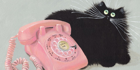 Call Me cat and telephone painting by Kim Haskins