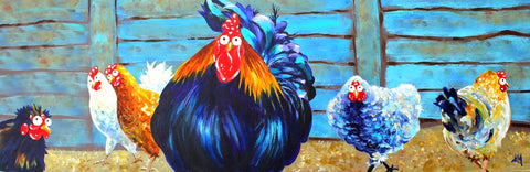 Cocksure chicken painting print by Kim Haskins sold at Wayfair