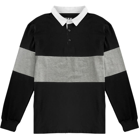 Black and Heather Grey Striped Men's Rugby Shirt