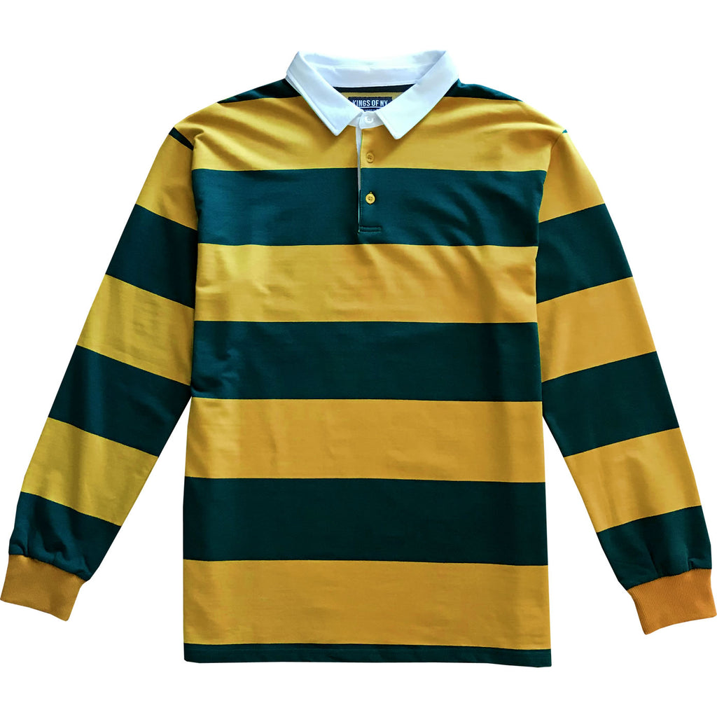 Blue Green And Yellow Comfortable Stretch Striped Mens Rugby Shirt ...