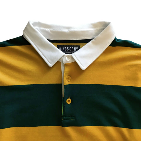 Blue Green And Yellow Comfortable Stretch Striped Mens Rugby Shirt ...