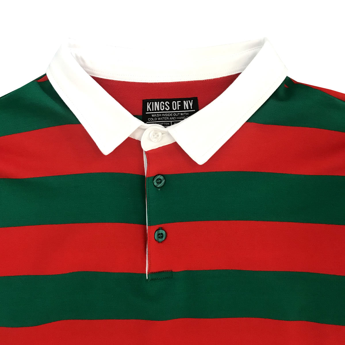 Green And Red Striped Mens Long Sleeve Rugby Shirt