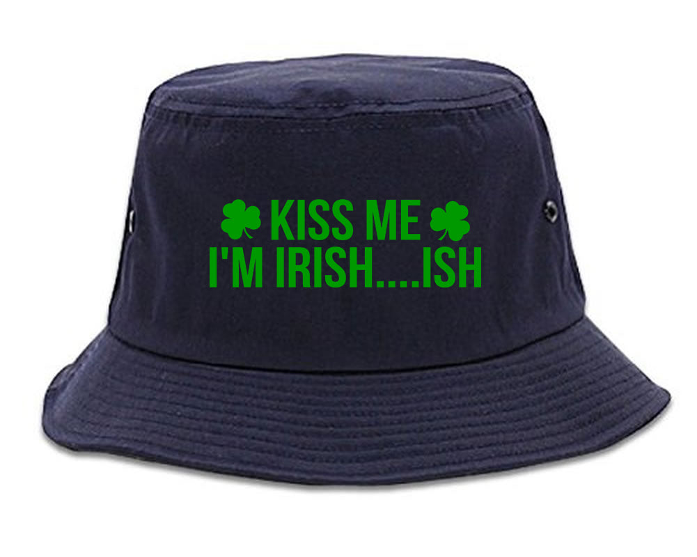 Irish You Were Naked Shamrock Funny St Patricks Day Mens Bucket Hat Cap Navy Blue with Green Print / Os