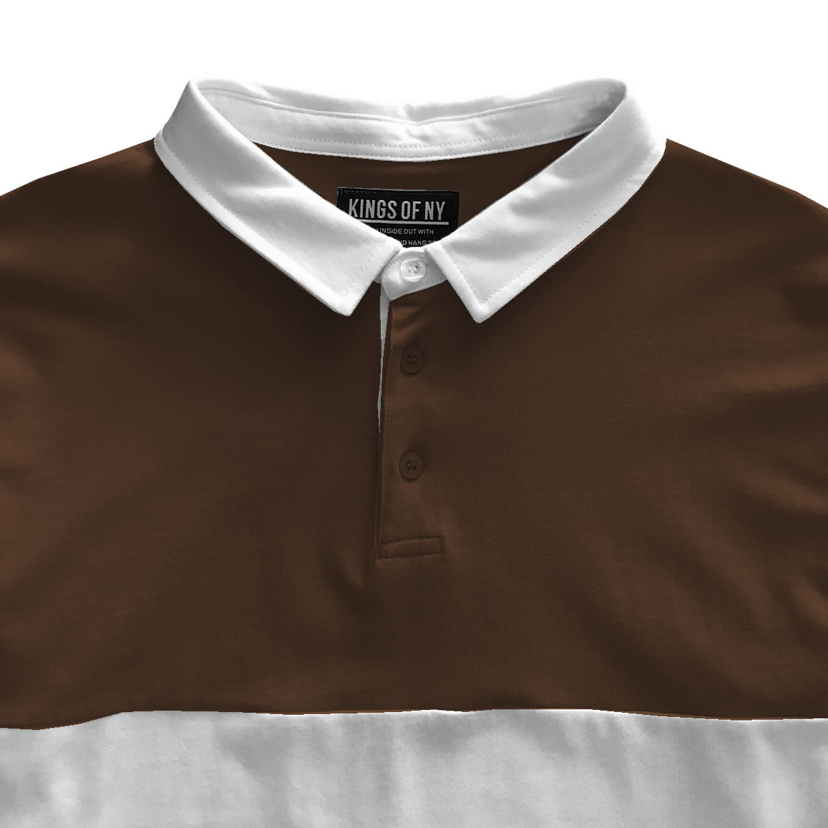 Mens Brown and White Striped Long Sleeve Polo Rugby Shirt