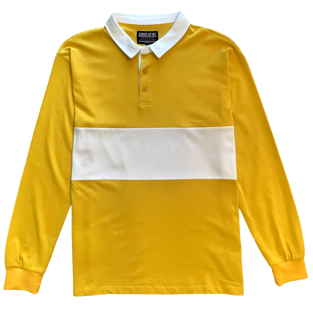 Mens Yellow and White Striped Long Sleeve Polo Rugby Shirt – KINGS OF NY