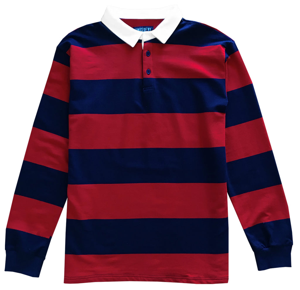 Navy Blue and Red Comfortable Stretch Striped Mens Rugby Shirt – KINGS