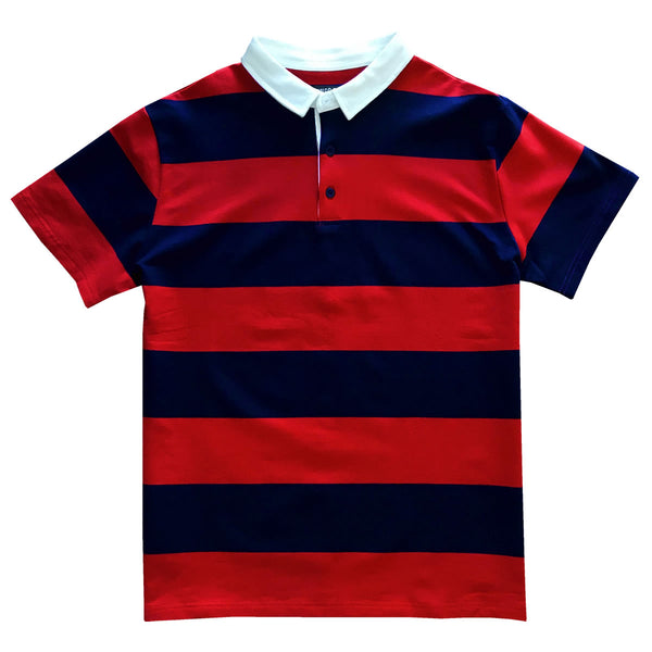 Navy Blue and Red Short Sleeve Striped Men's Rugby Shirt – KINGS OF NY