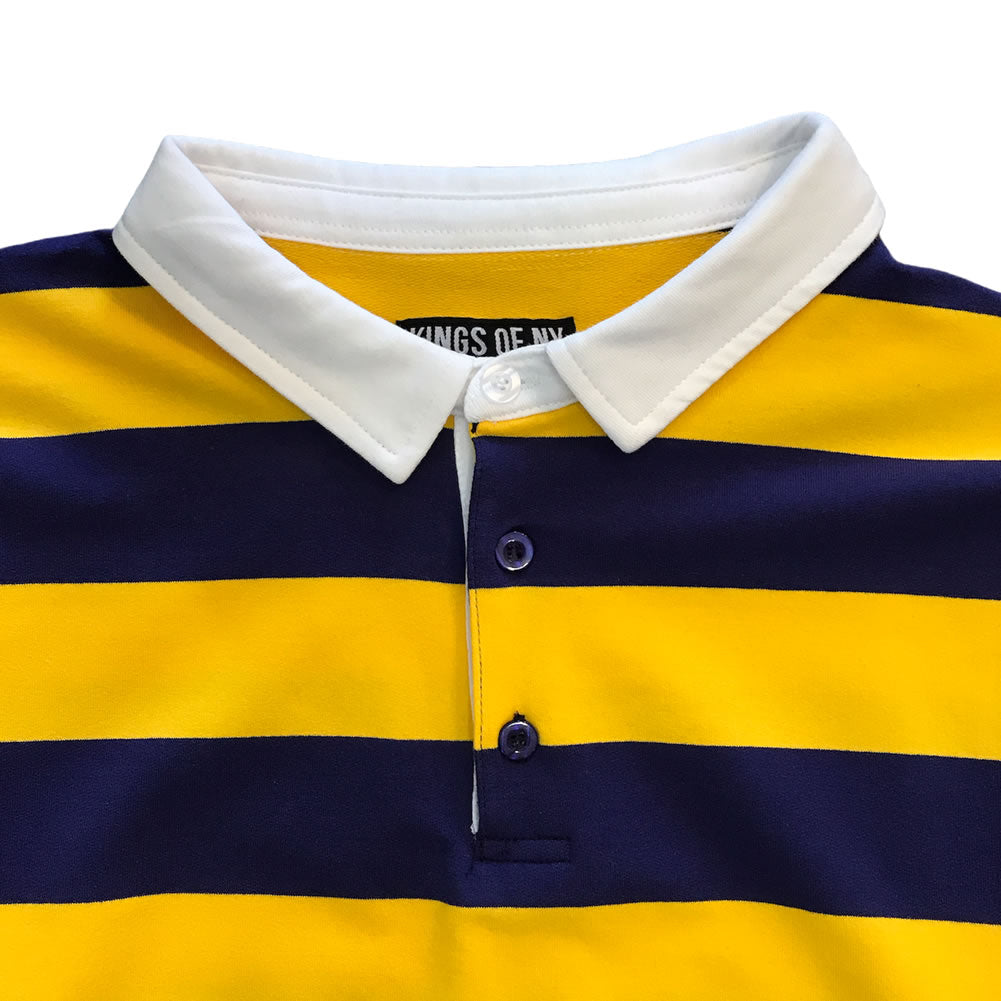 Purple And Gold Striped Mens Long Sleeve Rugby Shirt