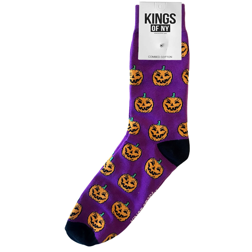 Purple Jack-O-Lantern Halloween Pumpkin Mens Crew Socks