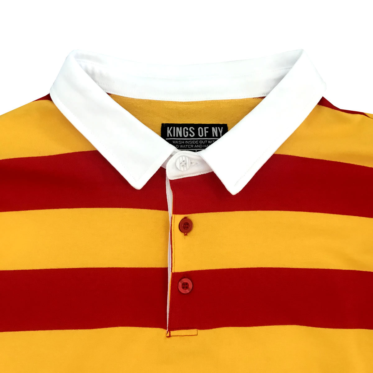 Red And Yellow Striped Mens Long Sleeve Rugby Shirt