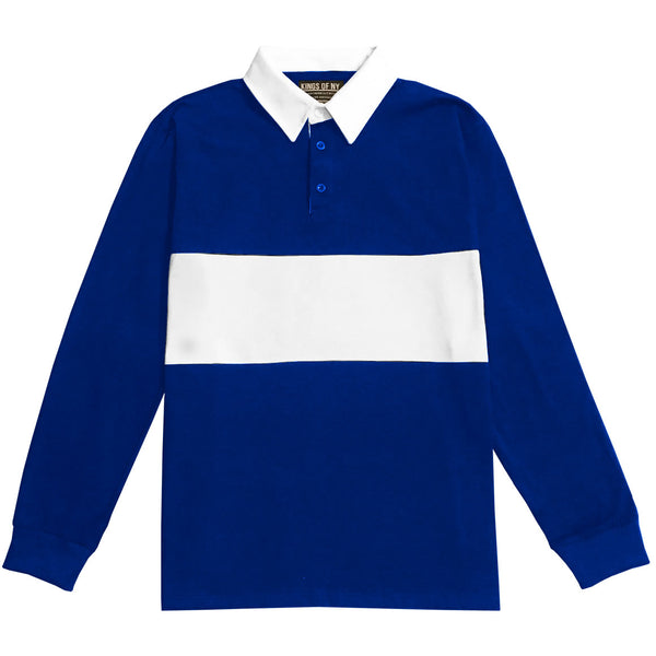 Mens Royal Blue and White Striped Long Sleeve Polo Rugby Shirt – KINGS ...