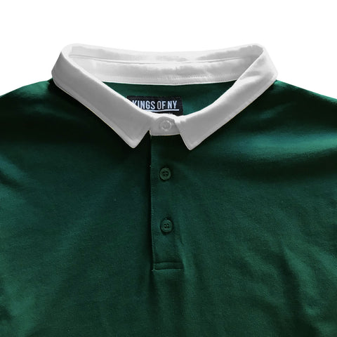 Solid Green with White Collar Mens Long Sleeve Polo Rugby Shirt – KINGS ...