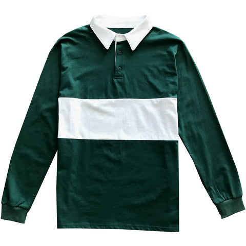 Mens Green And White Striped Long Sleeve Polo Rugby Shirt Kings