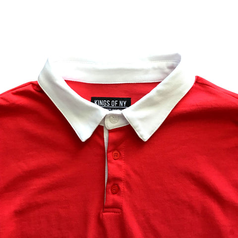 Classic Red and White Striped Mens Short Sleeve Polo Rugby Shirt ...
