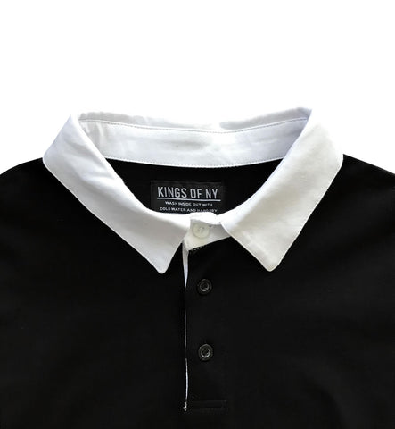 mens black shirt with white collar