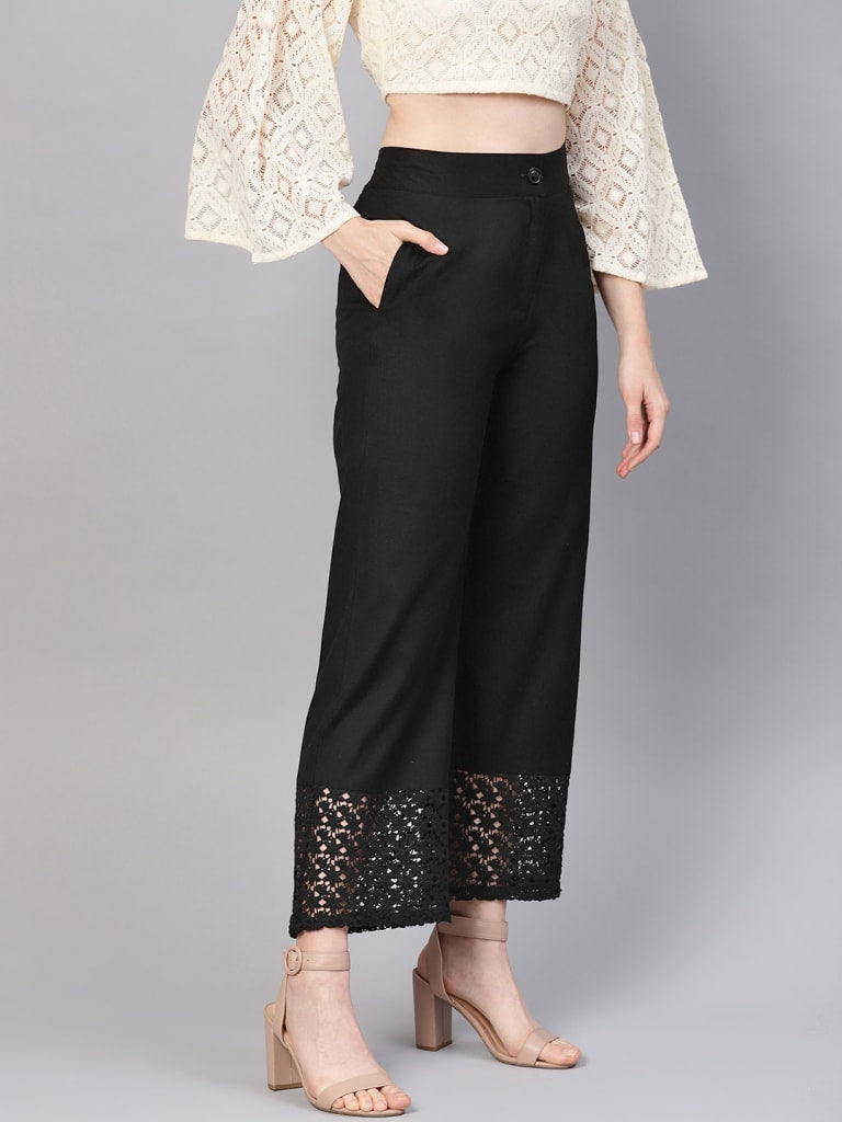 Juniper Black Cotton Flex Embellished Hakoba Pants