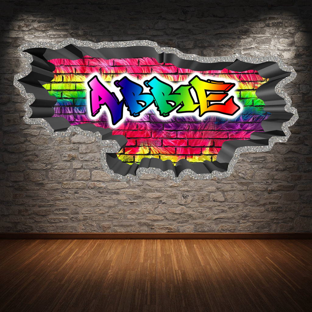Full Colour Personalised 3d Graffiti Name Cracked Wall Art Sticker Decal Graphic Home Garden Children S Bedroom 3d Decor Decals Stickers Vinyl Art Corsoitalianews It