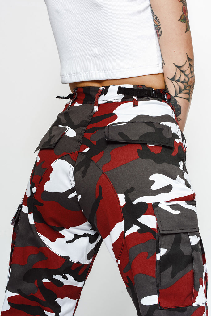 red high waisted cargo pants