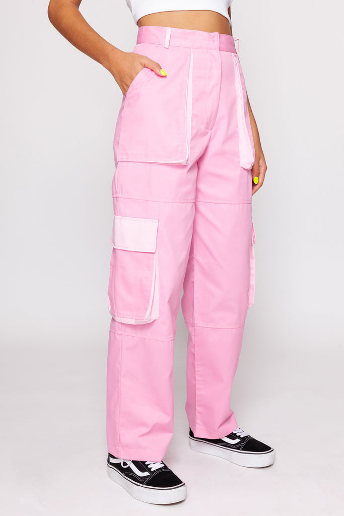 high waisted pink cargo pants