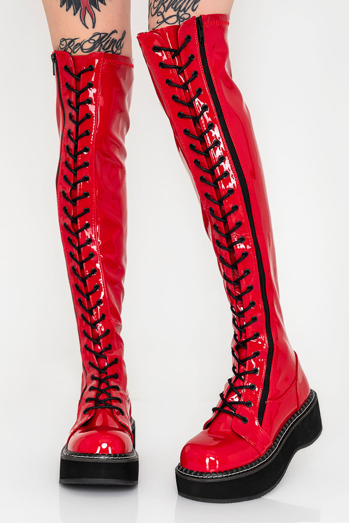 red vinyl boots