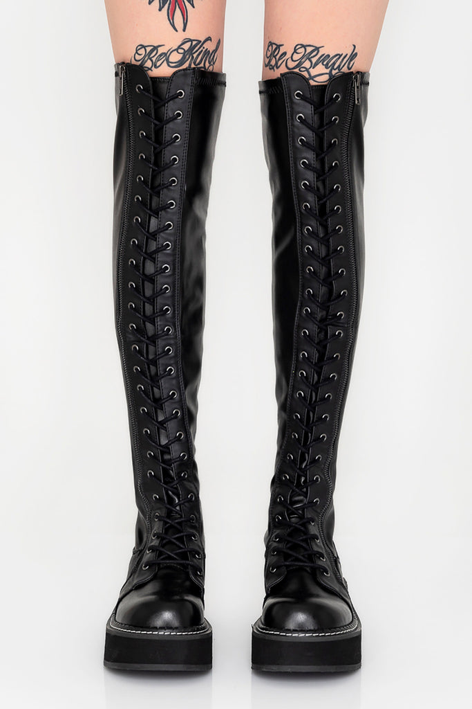 high leg lace up boots