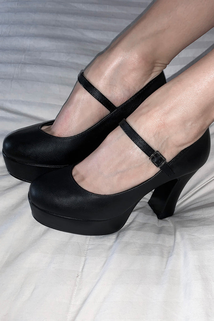 black high heel mary janes