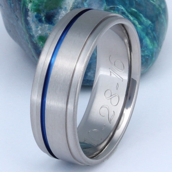 Thin Blue Line Titanium Ring - b7 – Titanium Rings Studio