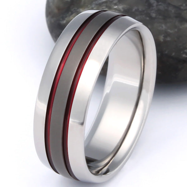 Firefighter s Thin Red Line Titanium Wedding Band 