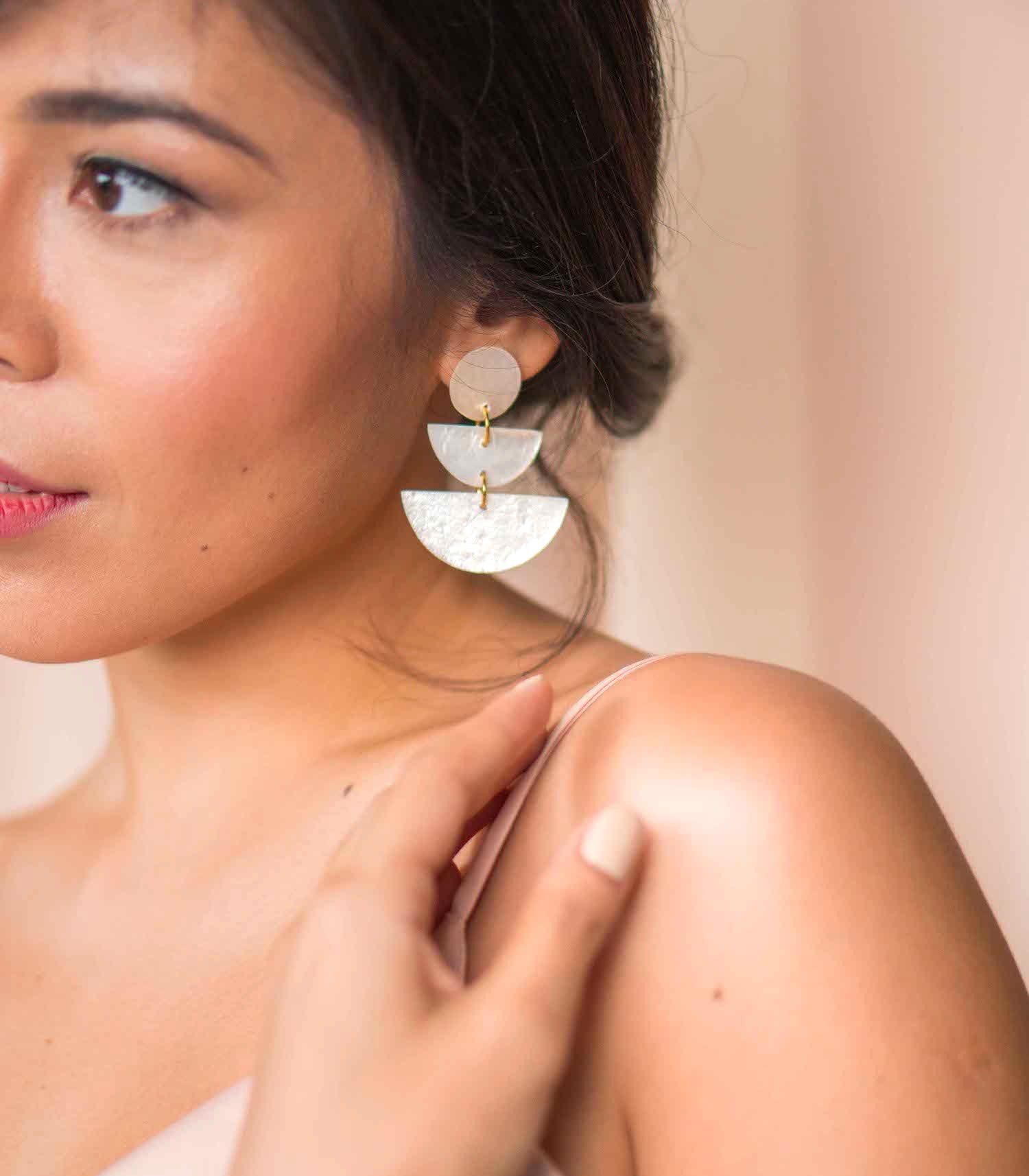 Capiz shell earrings, designed and handcrafted in Cebu, Philippines by eco-ethical fashion brand Island Girl.