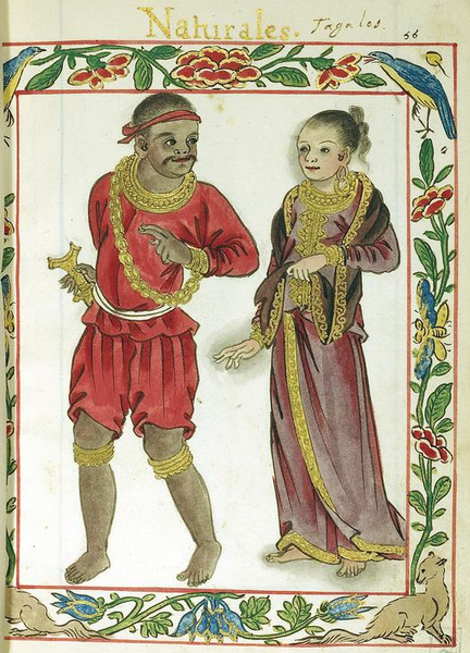 A Tagalog royal couple wearing gold adornments, as illustrated in the Boxer Codex. (Photo from Wikimedia Commons)