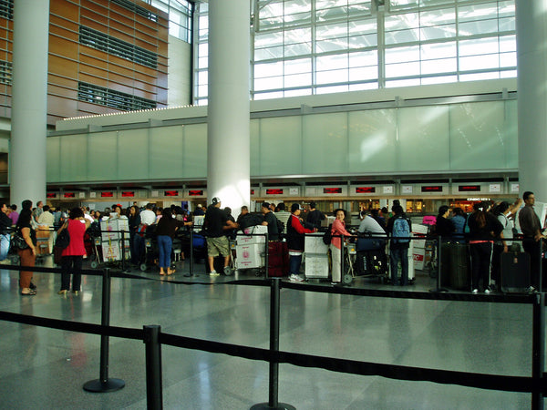 Passengers with their balikbayan boxes bound for the Philippines from San Francisco International Airport.