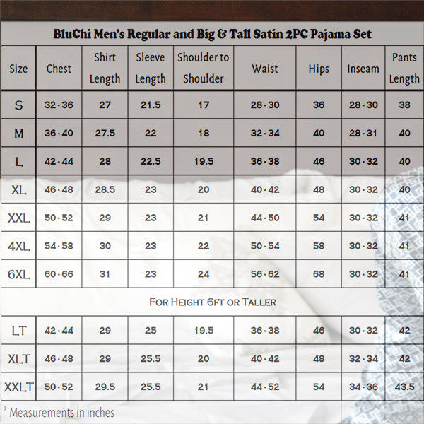  Size Guide for Men Pajamas 