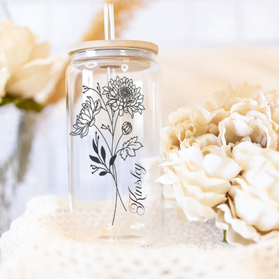 Personalized Bridesmaid Wine Tumbler Glasses with 3 Wreath Floral Frames - Front & Back Design - Custom Text from BluChi