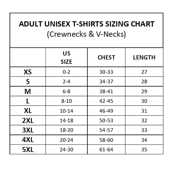  Size Guide for T-shirts 